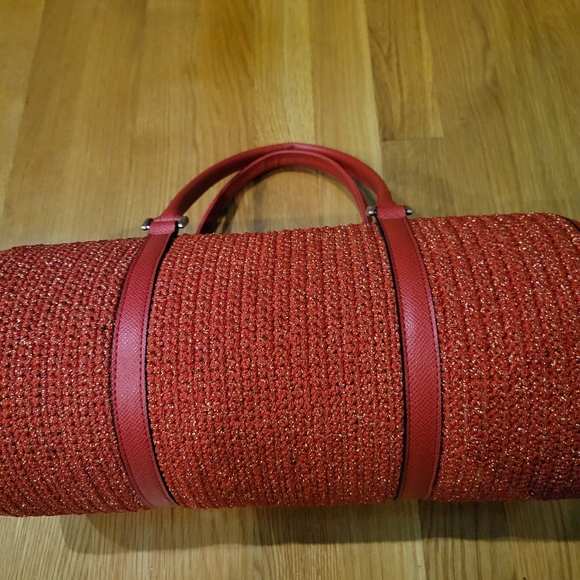 VINTAGE ARNOLD PALMER UNIQUE RED SPARKLY KNIT BARREL BAG - Picture 2 of 9